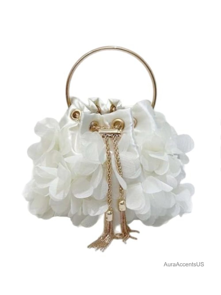 Floral Bucket Handbag With Chain Strap Evening Clutch Purse
